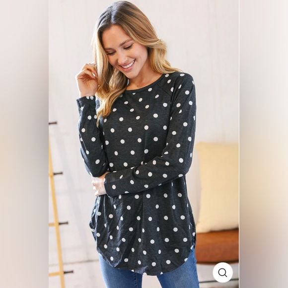 Black French Terry Polkadot Top - Picture 4 of 8
